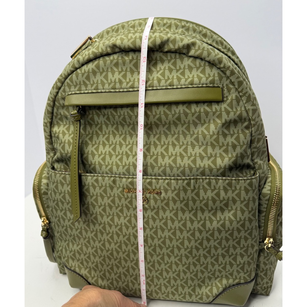 Michael Kors Prescott LG Backpack Smokey Olive  Leather Trim Gold Hardware - Picture 12 of 13